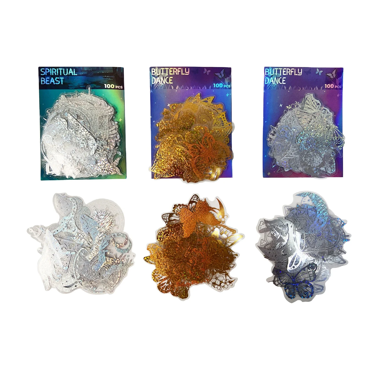 100 шт. прозрачные наклейки-бабочки