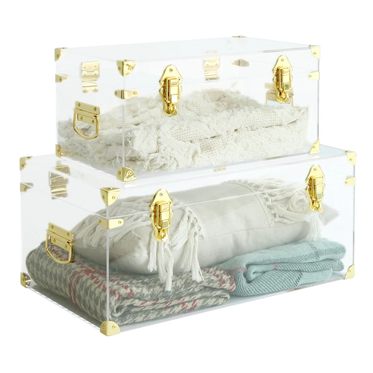 Set of 2 large aceylic trunk and small acrylic trunk acrylic-toy trunks with gold lock accessories