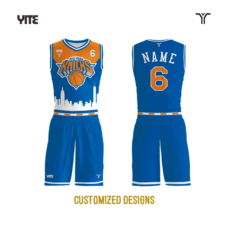 Full Sublimation Printed Blue Basketball Jerseys And Shorts Kits Custom Tournament Basketball Wear For Men