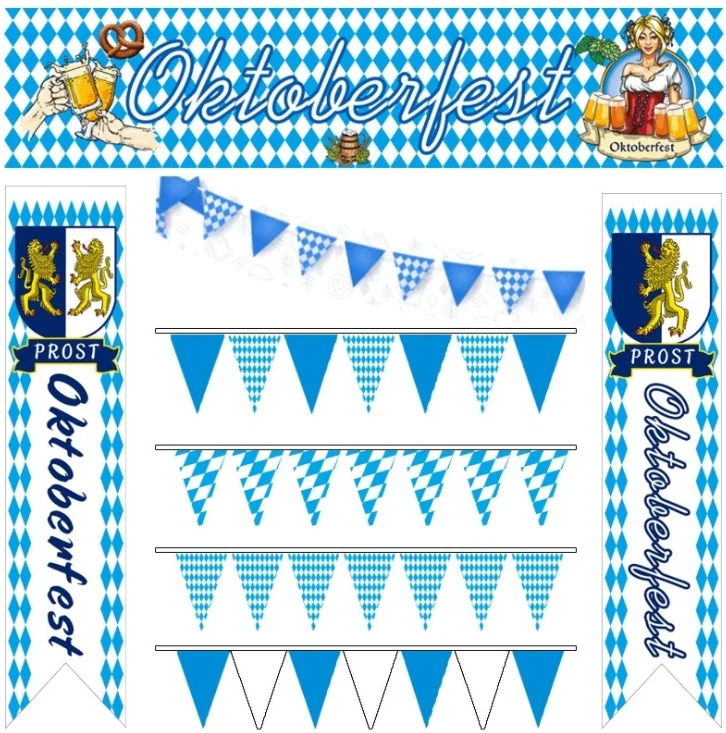 Amazon Germany Munich Oktoberfest decorative pull flag  Bavarian blue and white checkered triangle flag hanging flag