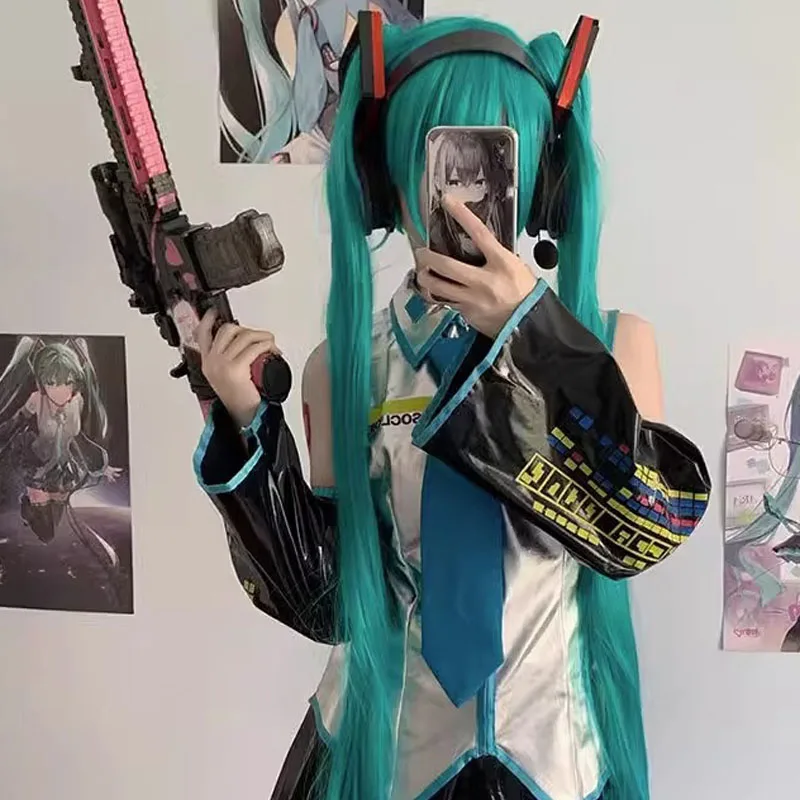 Аниме Vocaloid Косплей Miku женские наряды костюм для Хэллоуина Cos парик полный комплект одежды
