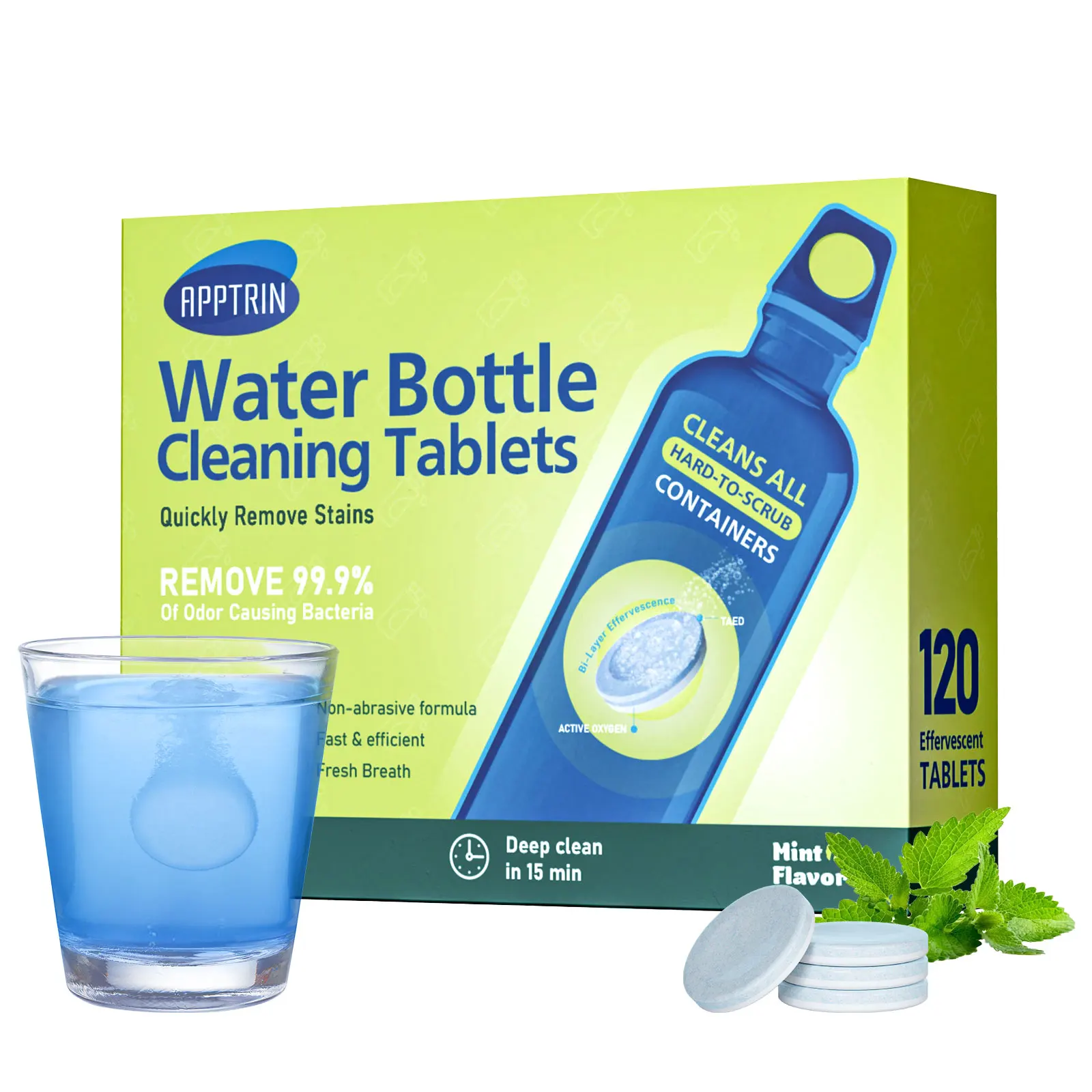 Eco friendly bottle cleaning tablets 120tabs/box, with mint,orange,apple scent.Quickly remove stains