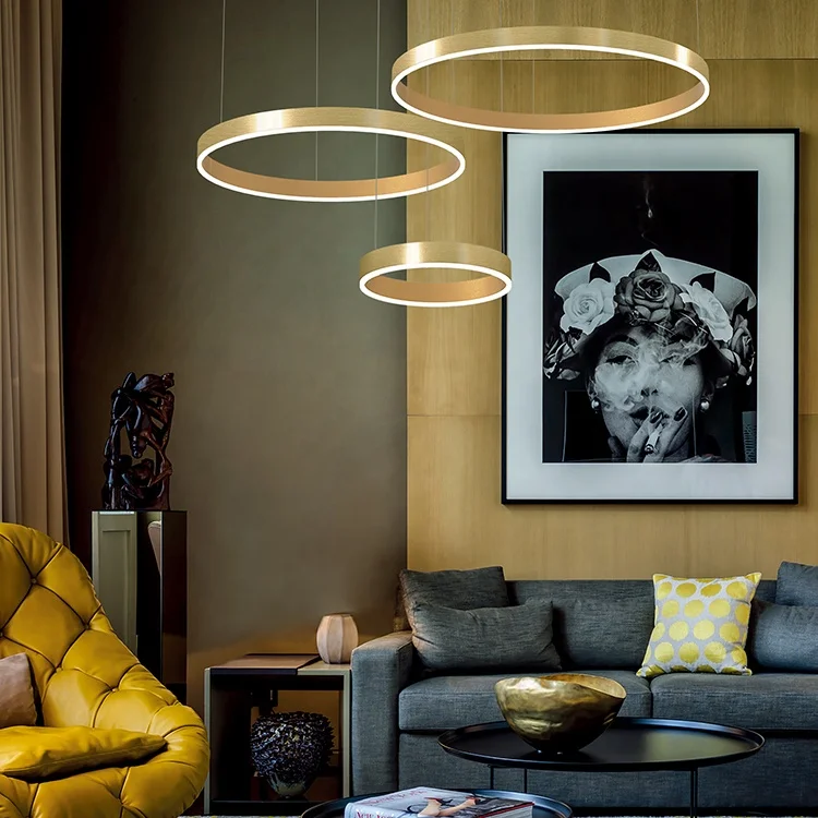 Ip20 70w High Brightness Large Size Led Pendant Light Golden Aluminum Housing Dining Room Modern Design  5 Years  Warranty