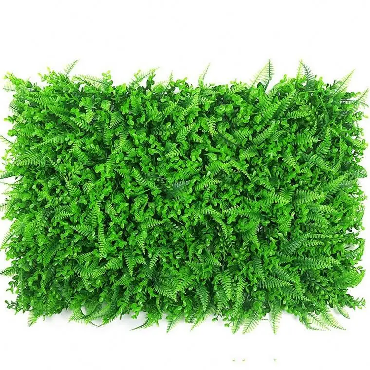Pampas Faux Artificial Green Grass Wall Backdrop Panels With Green And White Flowers