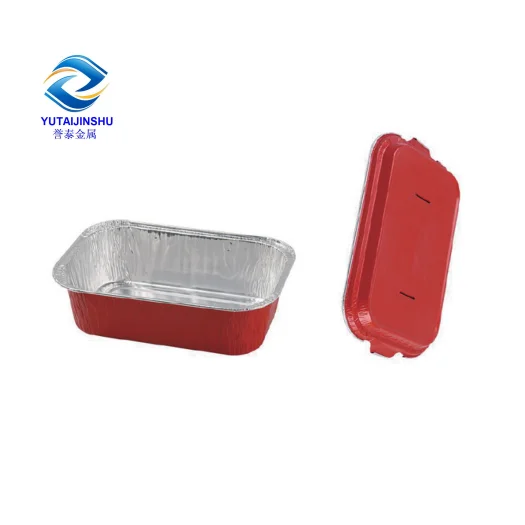 Цветной прямоугольный пищевой контейнер из алюминиевой фольги с крышкой для авиакомпании 350 мл 500 мл