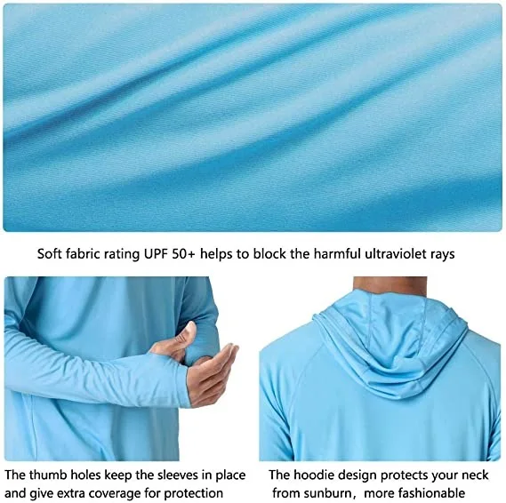 Wholesale Men Outdoor Long Sleeve 100% Polyester Fishing T-shirts Custom UPF50 UV Quick Dry Fishing Hoodie with thumb hole