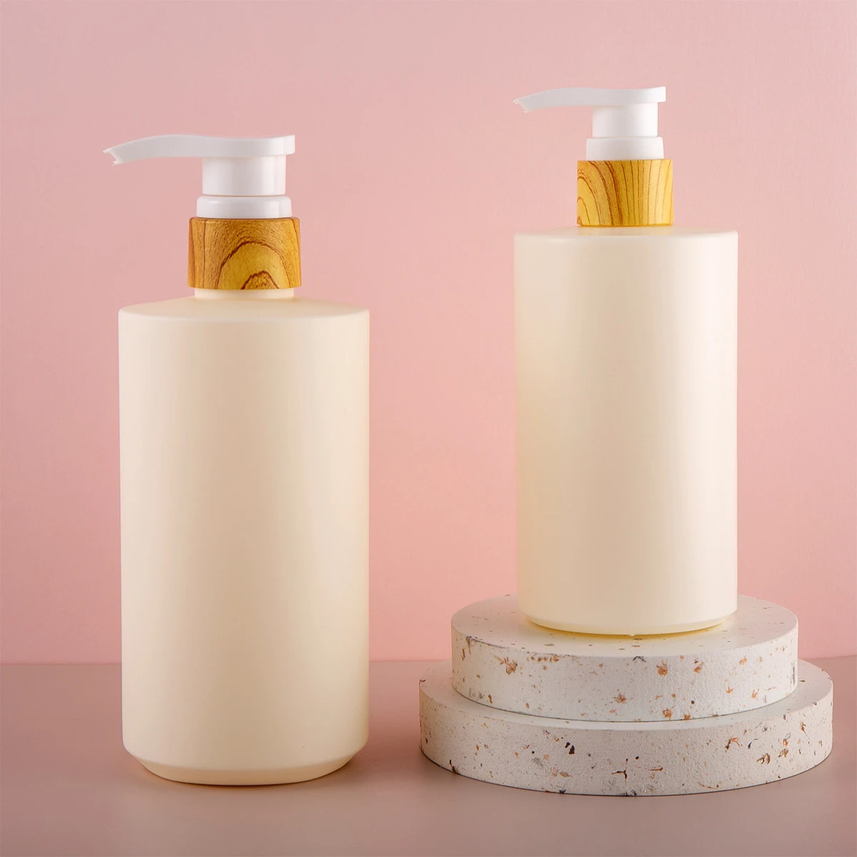 300ml450ml Plastic HDPE cylinder Bottle with Pump for Shampoo Shower Gel Packaging