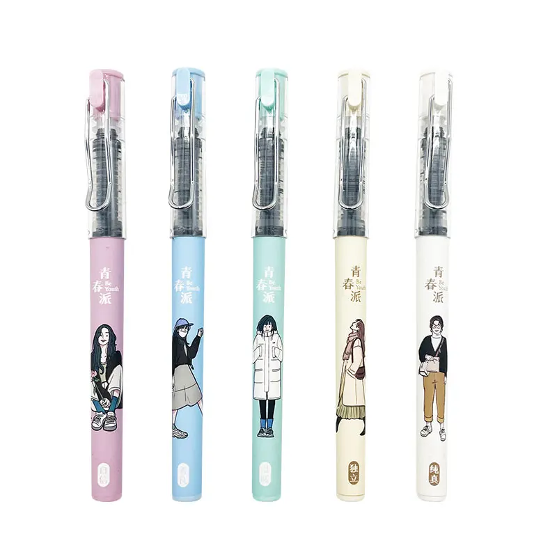 Maxwri Good Quality Plastic Straight Liquid Ink Pen 0.5 Barrel With Film Metal Clip Cap-off Gel Pen For Office School Promotion