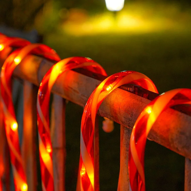 Solar Power Light Christmas Candy Cane String Lights LED Garden Ground Plug Crutch New Year Decor Atmosphere Holiday Lighting