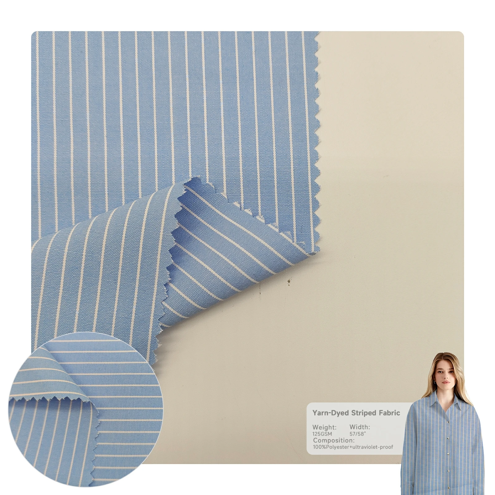 57/58 100% polyester stripes fabric anti-penetration and anti-ultraviolet fabric matte blue and white shirt fabric