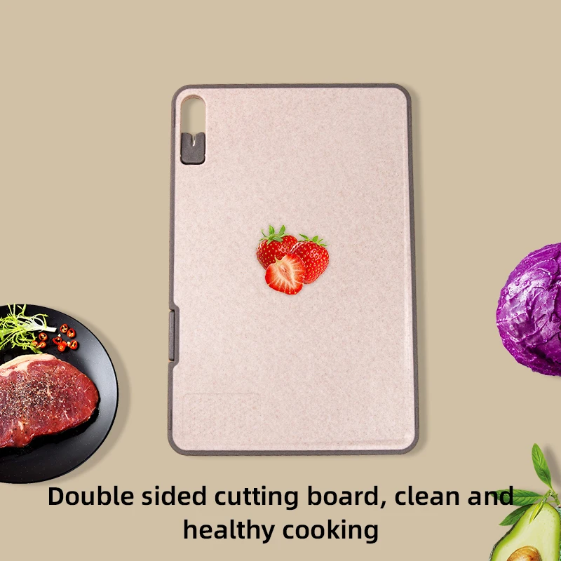 Double sided straw cutting board with knife sharpener garlic puree crushing plastic cutting board anti slip and anti overflow