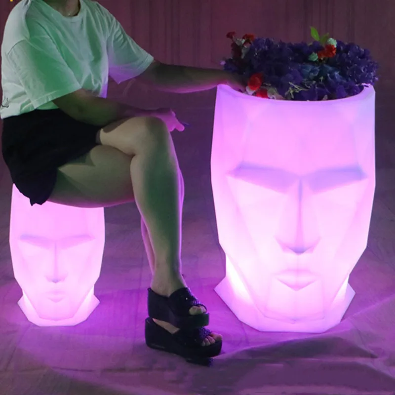 Cheap Plastic tables Creative Led Light up Moulded Event Furniture Head Shaped Adan Coffee Bar Table