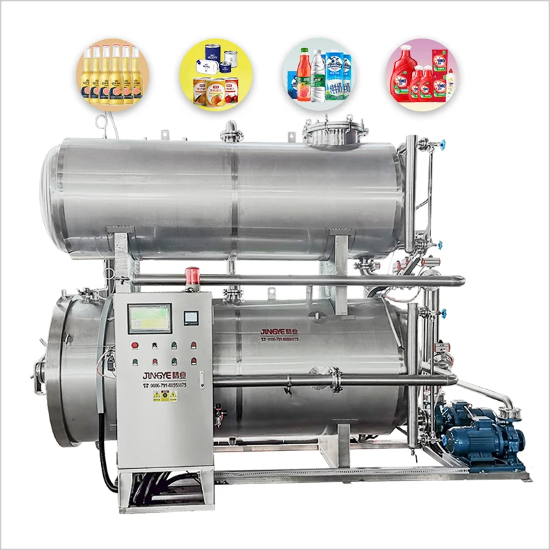 Industrial high temperature and high pressure double layer canned steam sterilizer retort water spray type retort can
