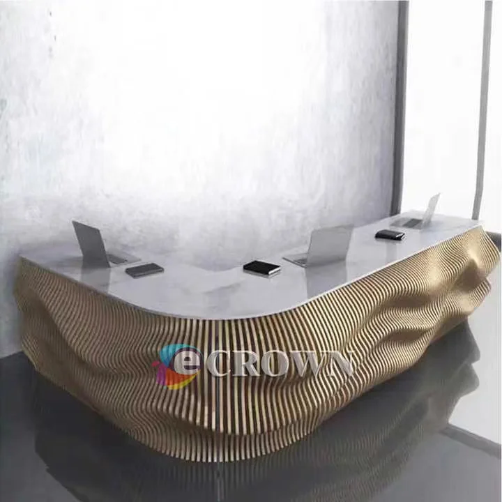 Reception table wooden mdf counter design jadestone reception With Crumb shelfcher mall checkout store Smock Apron mdf ODM