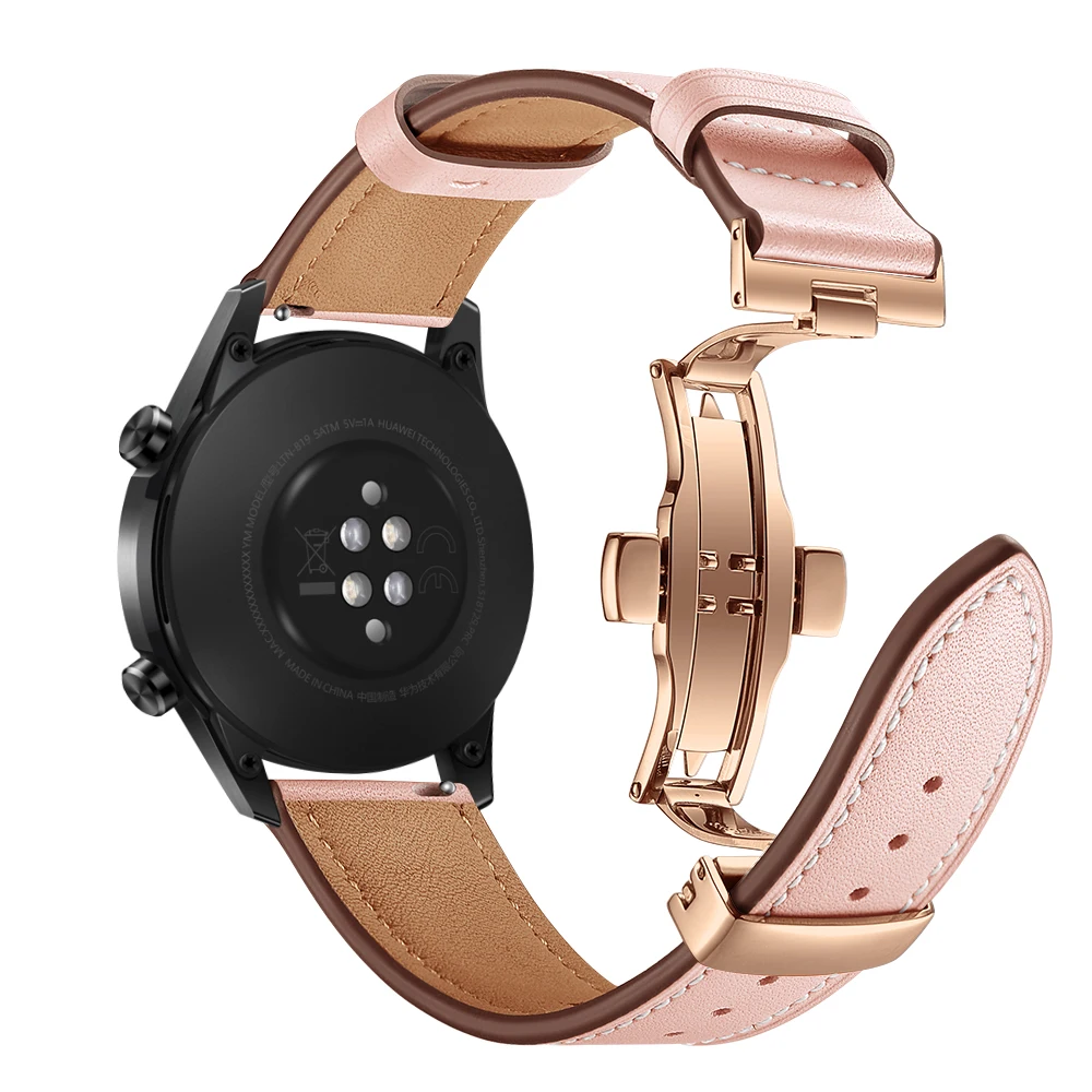 20mm 22mm Watch Band Genuine Leather Strap For Huawei gt 2 por Butterfly buckle Watch band Replacements for samsung watch