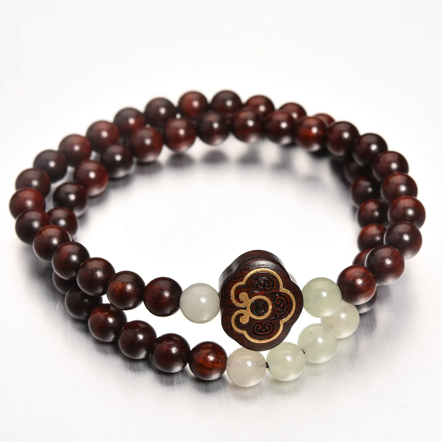 wholesale Buddhist Rosary Multi-circle Beaded Wristband 6mm Natural rosewood with Green Aventurine Multilayer Bracelet
