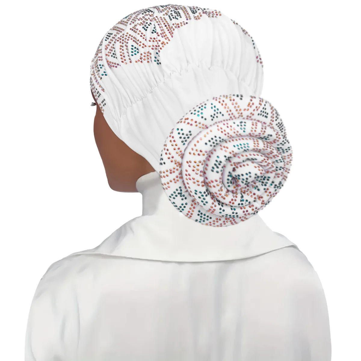 New Design Soft Stretchy Headwraps Crystal Big Knotted On Back Muslim  Sequin Glitter Turban Hat For Women