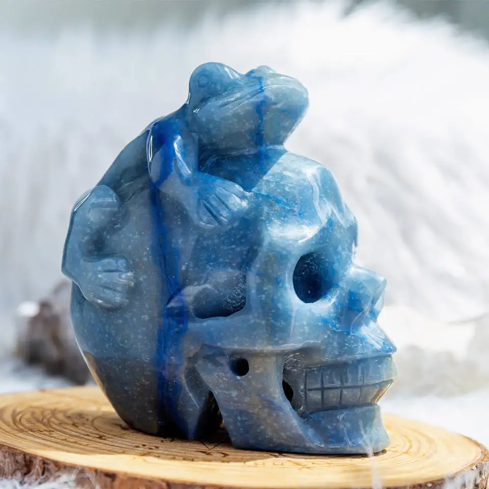 High quality reiki natural folk crafts hand carved blue aventurine crystal skulls for home decor