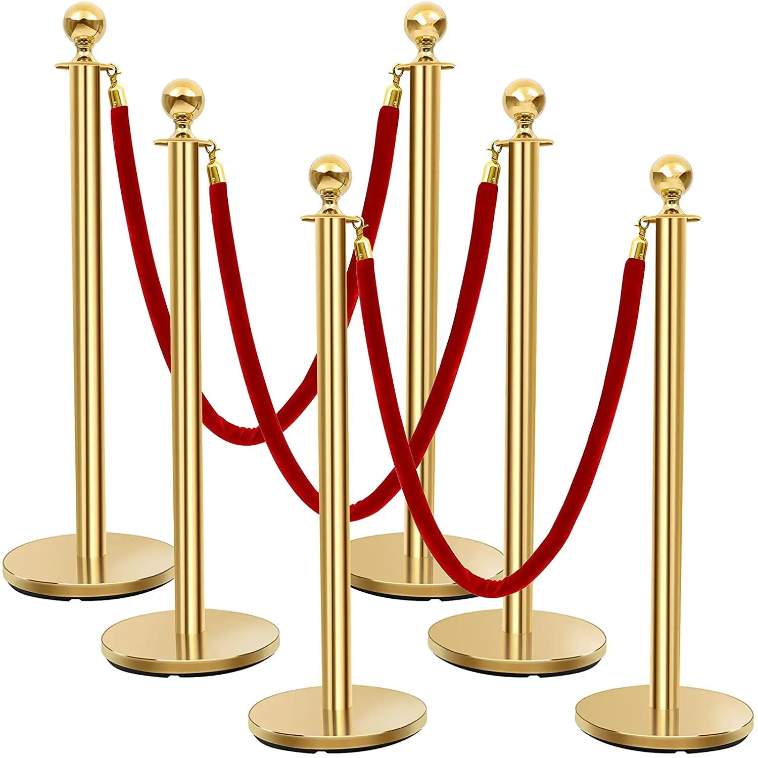 Stainless Steel Crowd Control rope barrier gold event pole with red rope for museum Exhibition
