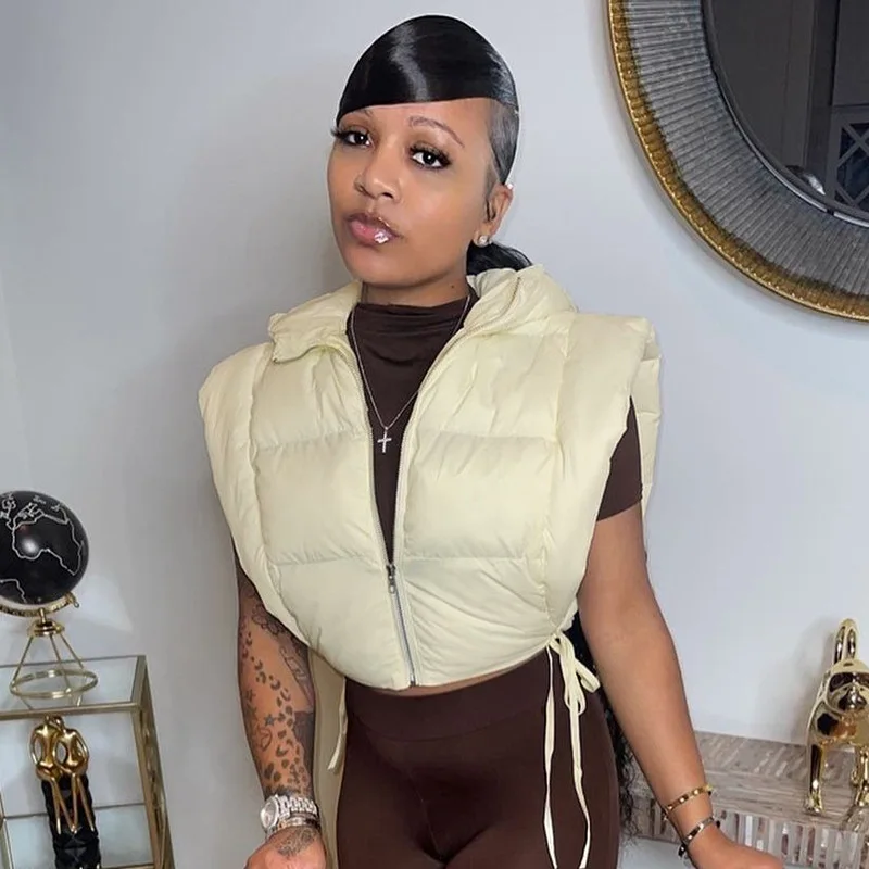 Hot Sale Puff jacket Womens Vest Outerwear Cotton Padded Zipper Ladies Hooded Jacket Custom Puffer Reversible Cropped Vest