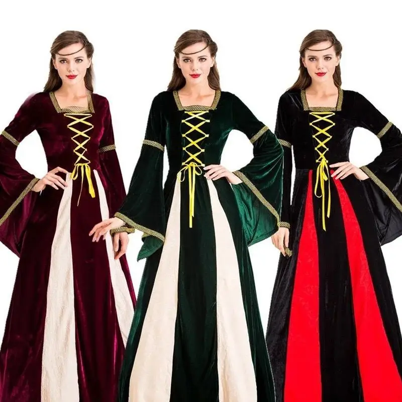 Retro Medieval Costume Dark Green Aristocratic Dress Cosplay Costume Adult Stage Performance Clothing Dress ecoparty