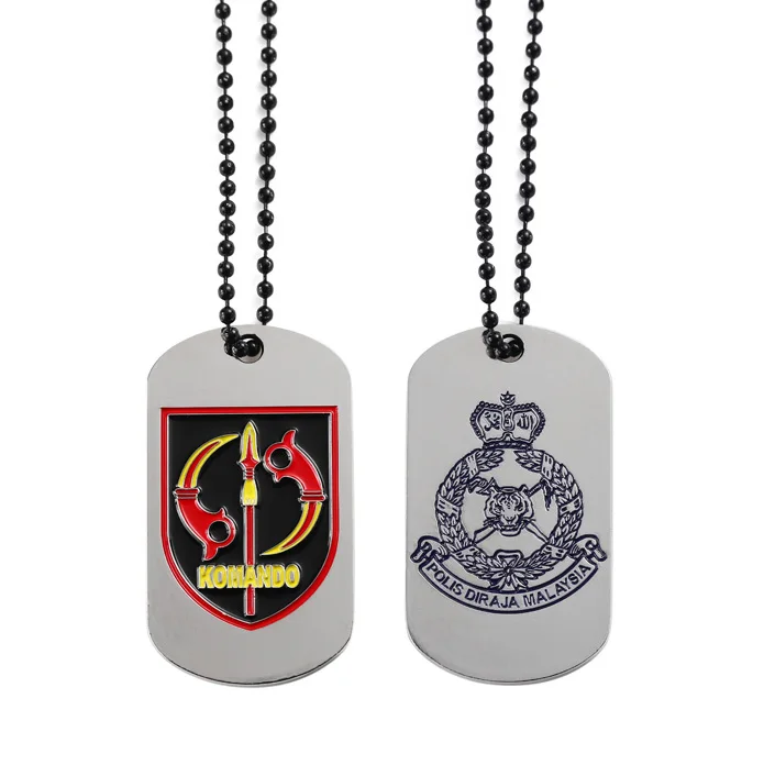 Manufacture Cheap Custom Zinc Alloy Metal Enamel Jewelry Cool Tiger Dogtags Mirror Dog Tag Pendant Necklace With Ball For Man