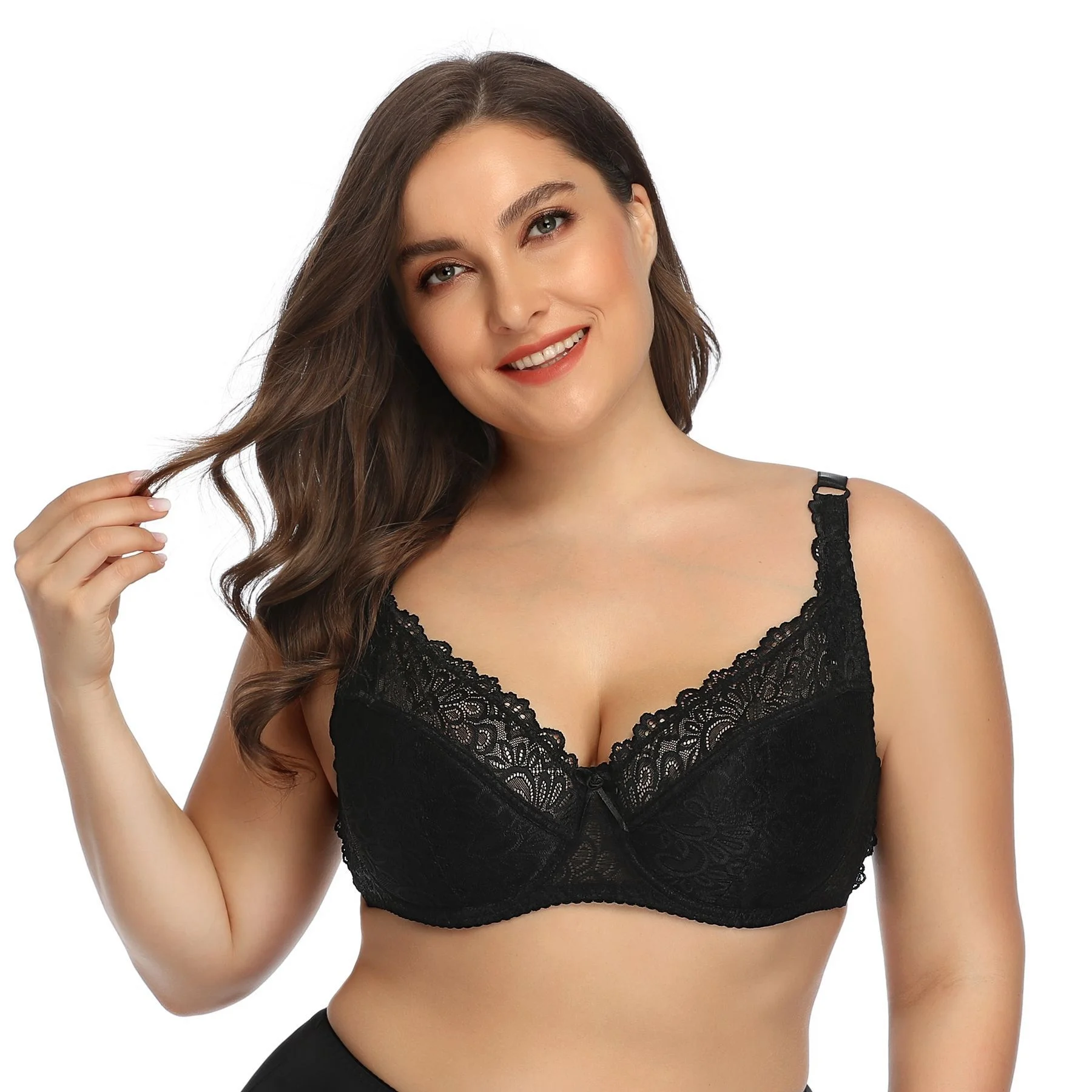 
Hight Quality Wirefree Lace Bra Breathable Women Full Figure Steel Wire Support Plus Big Breast Lace Bra 