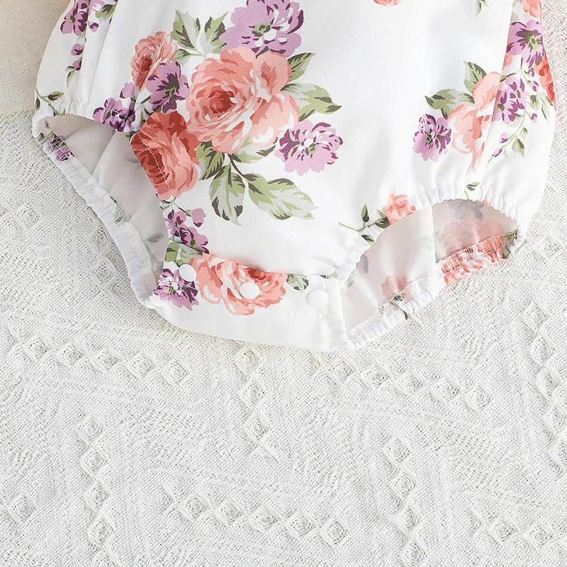 Baby Cute Triangle Sweetheart 2023 Baby and Toddler Summer New Print One Piece+Headband Two Piece Set