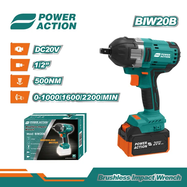 Power Action DC20V Electric Power Cordless Battery Drilling Machine Brushless Drill Impact Wrench