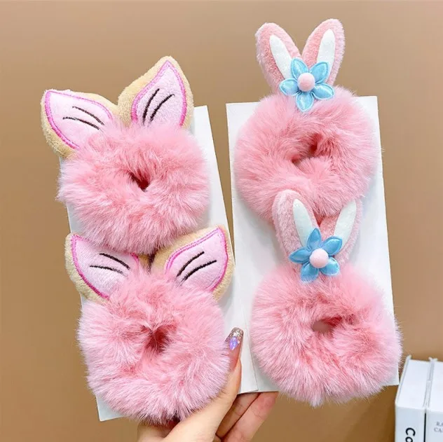 New Arrival Cartoon Cat Ears Plush Scrunchie High Ponytail Rubber Band Hair Ties Fur Hair Accessories For Girls