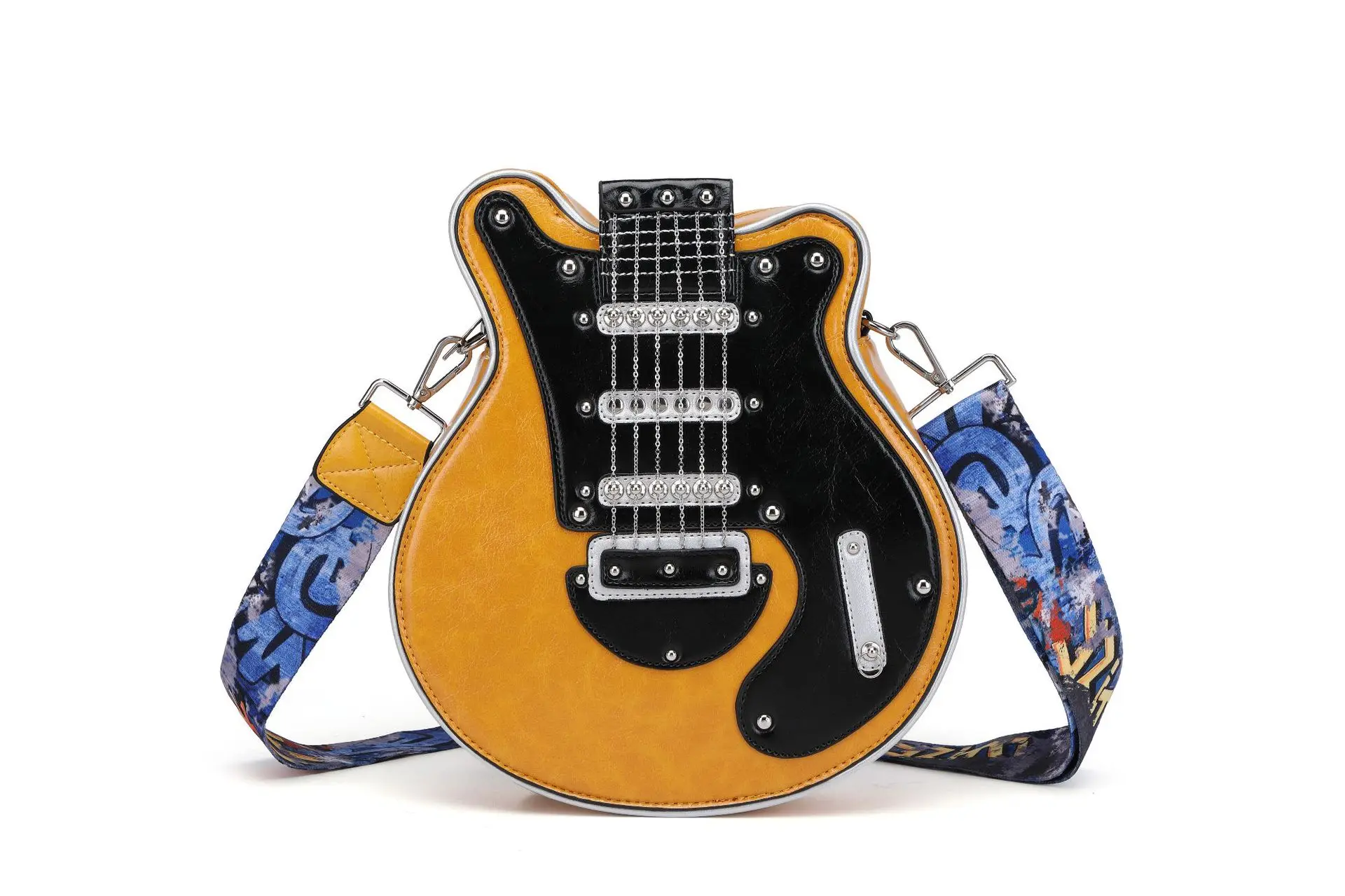 Men Women Music Fashion PU Leather Guitar Shaped Crossbody Bag Punk Unique Novelty Purse Handbag