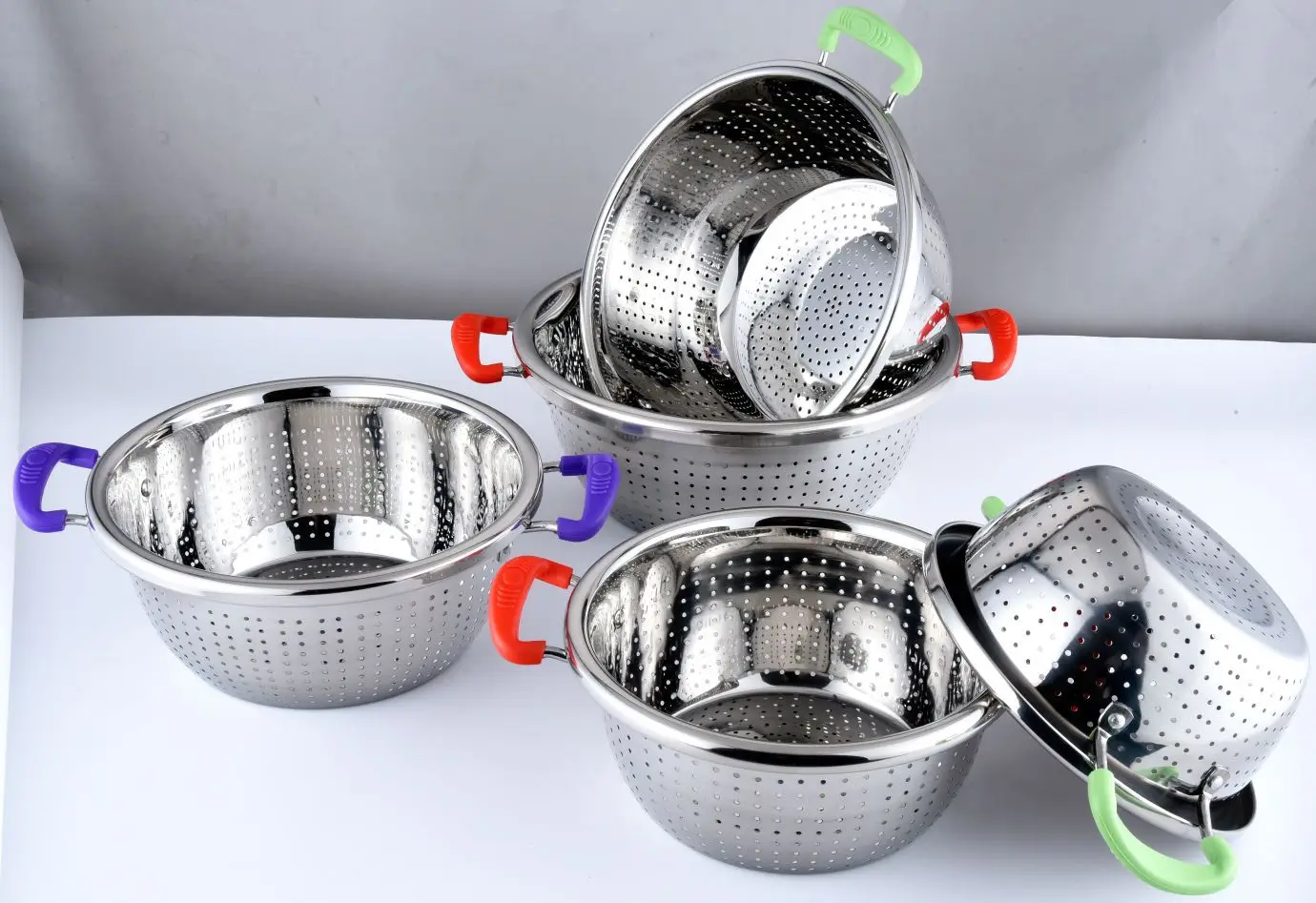 Kitchen fruit vegetable deep colander stainless steel rice colander strainer colander  mesh strainer wirewith single handle
