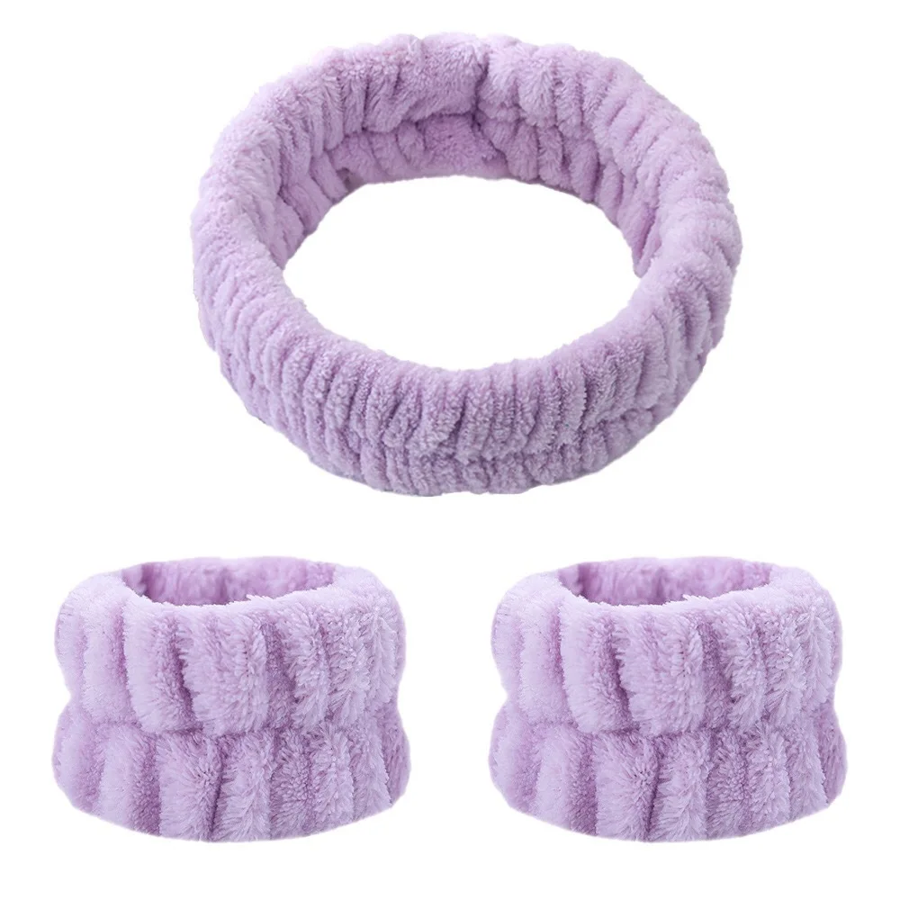 Soft Coral Fleece Fabric Hair Band Light Pink Elastic Headband and Wrist Band for Washing Face
