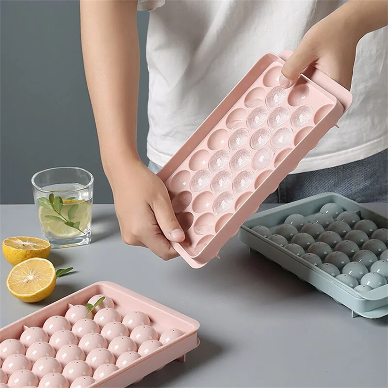 Plastic 33 cavity  ice ball mold DIY whiskey Ice cube Mold Ice tray with cover