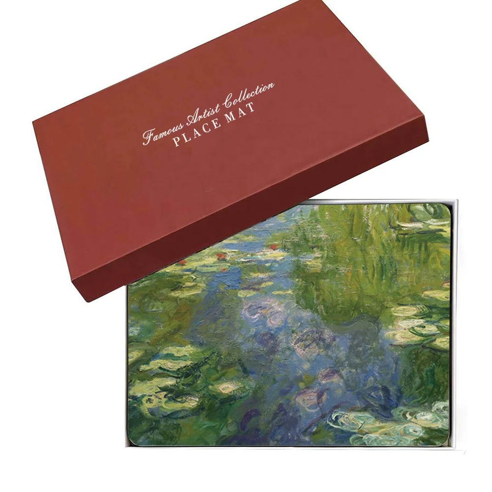 Monet Artist Kitchen Placemat Wood Gift Box Package 4 pcs Placemat 40x30cm Cork Backed Heat Resistant