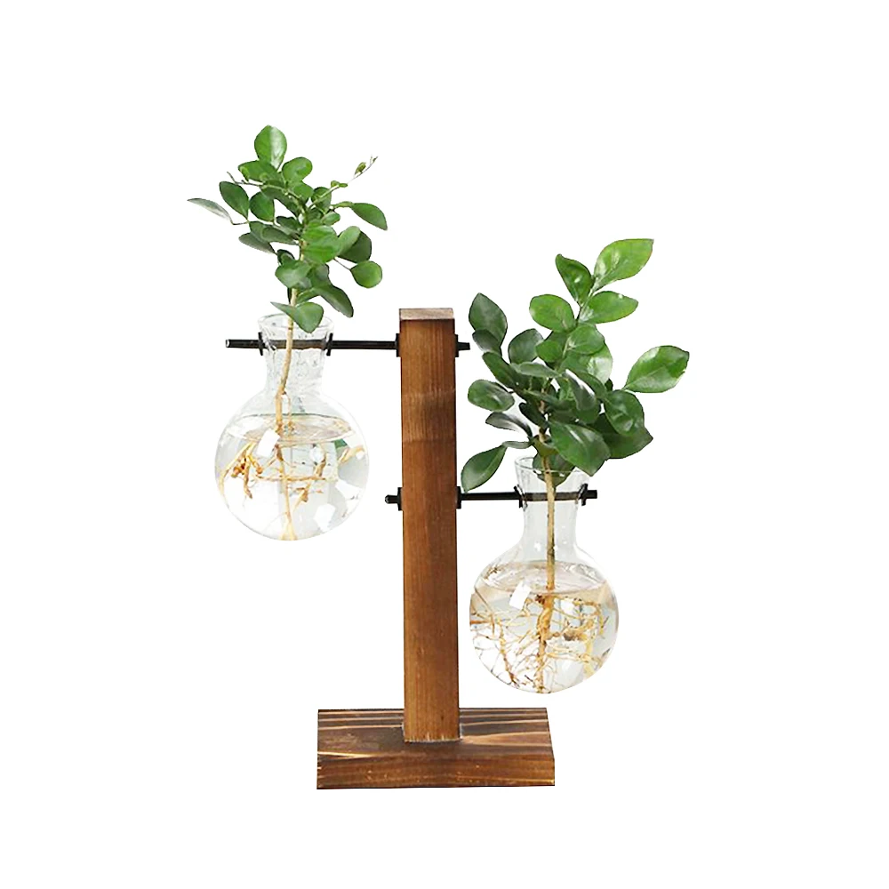 Hydroponic Growing Systems Wood Flower Stand Wholesale Glass Vase, Clear Glass Planter Glass Crystal Vases