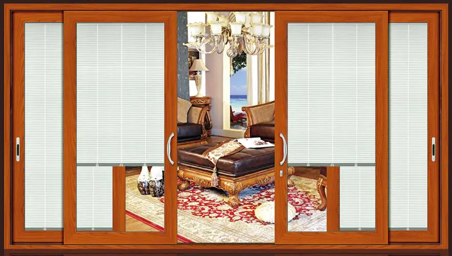 
4 panel thermal break alu flush high quality sliding glass door with built-in blinds 