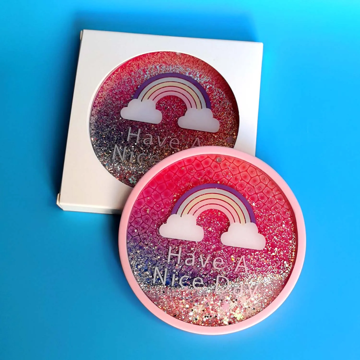 Luxury Liquid Glitter Acrylic Silicone Custom Table Christmas Drink Coffee Tea Cup Mug Coaster