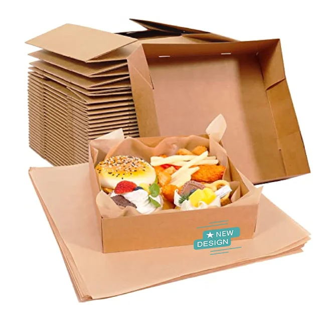 Kraft Paper Food Tray and Containers Brown Holders with Greaseproof Food Wrapping Paper For  Fast Food