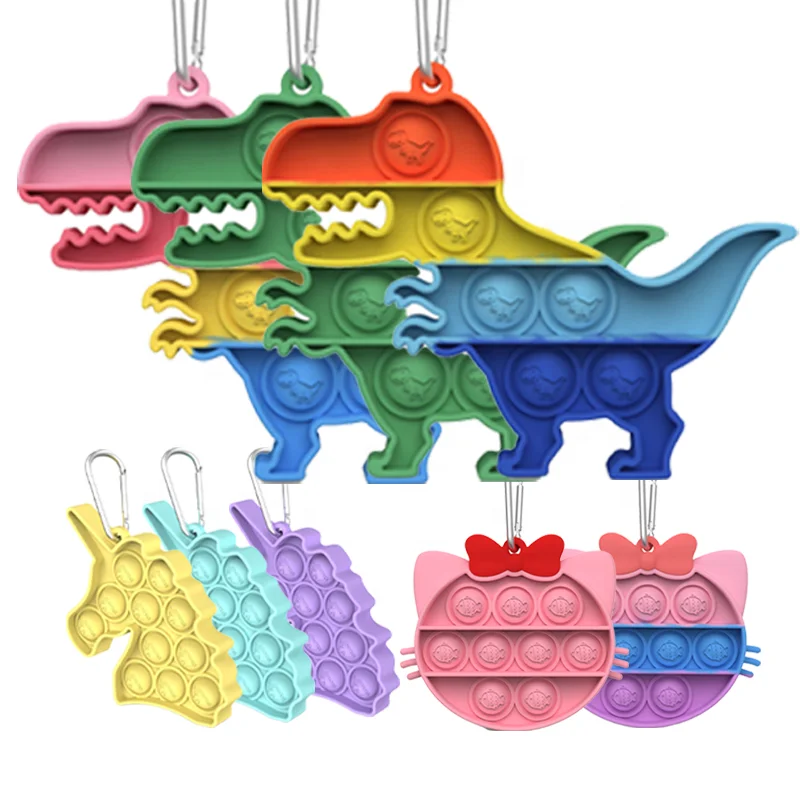 Toys 2021 Dinosaurs and Kitty keychain Silicone Push Pop Bubble kids toys Stress Relief toy animal for girls