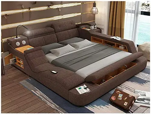 Modern Soft Bed Tatami Bedroom King Queen Double Size Multi-Functional Soft Music Massage Bed Real Leather Art Bed
