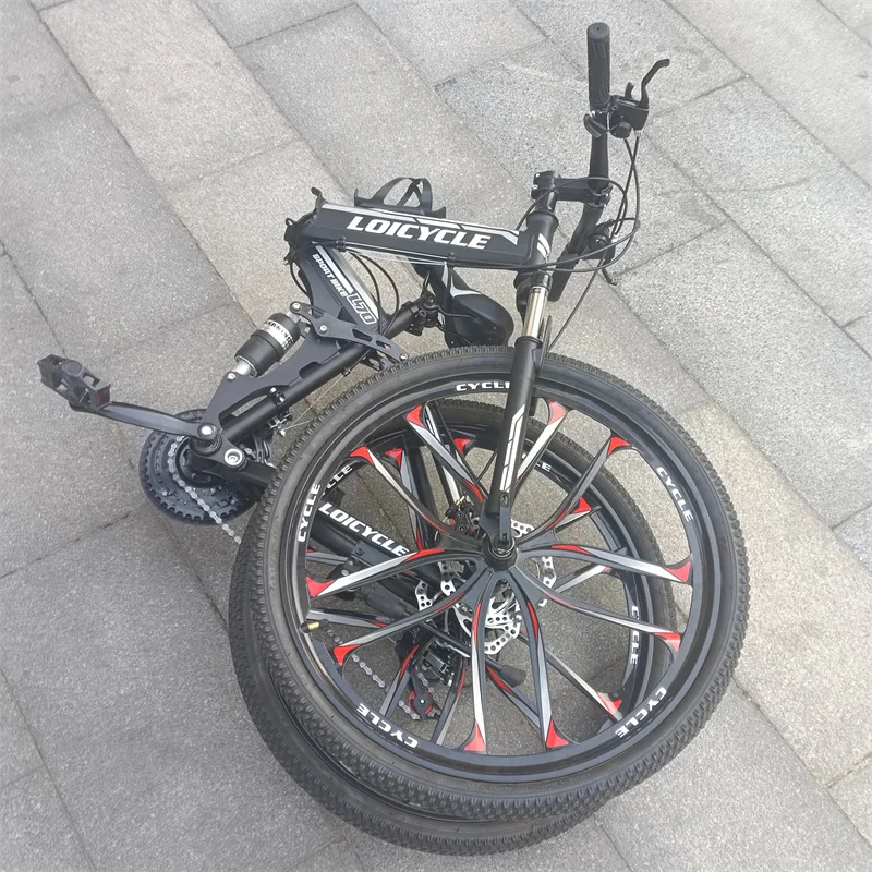 Factory China wholesale one-wheel integrated three knife folding mountain bike / custom 21 gears 3 knifes rim foldable mtb bike