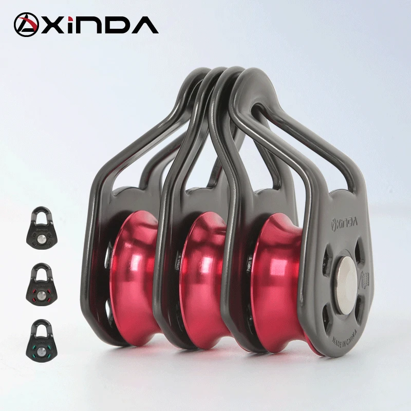 XINDA 360 degree swivel 22kN colorful aluminum alloy triple pulley with ball bearing for outdoor climbing mountaineering