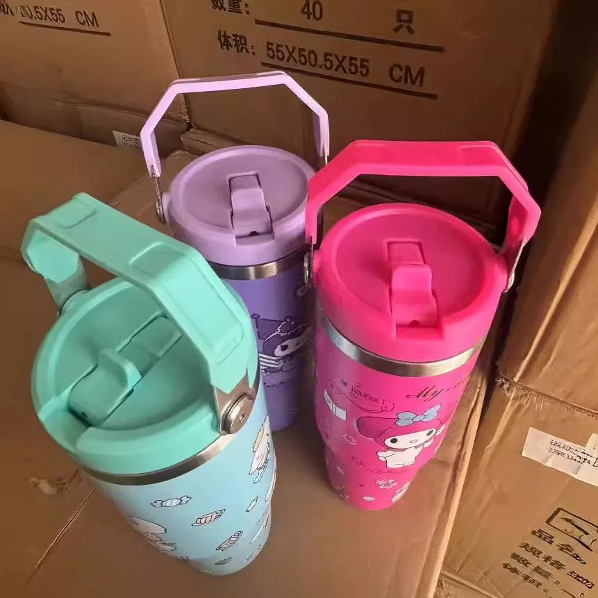 Personalized Portable Kawaii Students Children Vaccum Insulated Hot and Cold Water Bottle Customised 30oz Tumbler with Handle