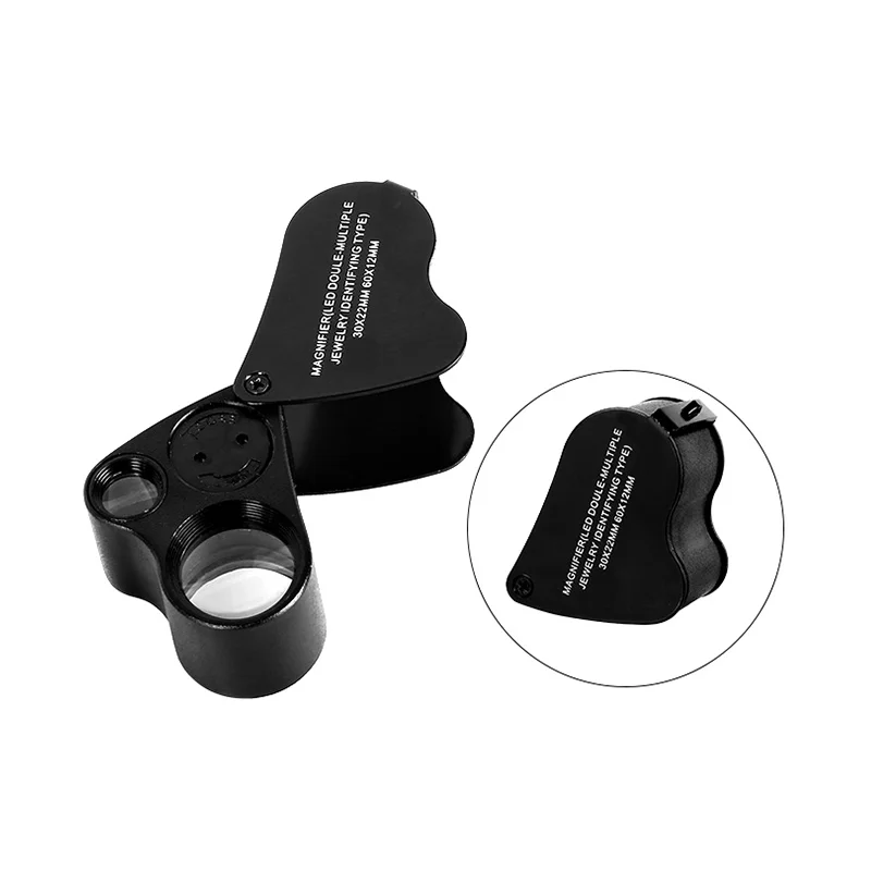 30x 60x LED double number foldable jewelry identification magnifying glass 9889