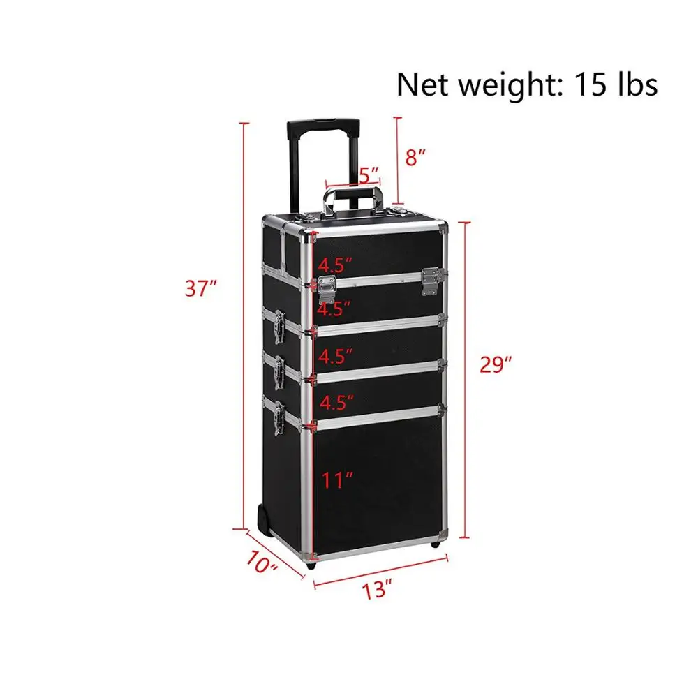 4 in 1 Vanity Makeup Beauty Cosmetic Case Beauty Nail Hairdressing Trolley Case Large Capacity Trolley Makeup Box