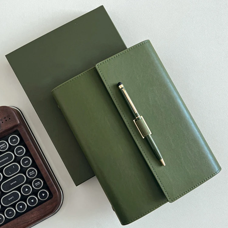 PU Leather Fabric Cover Notebook Planner Journal Diary Loose-leaf Card Cash Bag Pen Holder Big Gold Ring