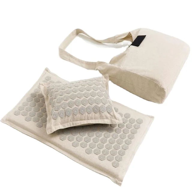 Natural Organic Linen Cotton Acupuncture Mat with Bag for Massage Back Pain Relief/ acupressure mat