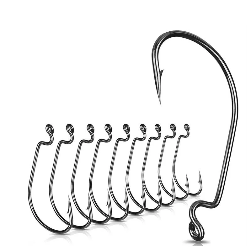 50pcs 4#-4/0# High Carbon Steel Single Fishing Hooks Worm Jigging Bait Texas Rig  Barbed Point Offset Crank Hook With Barb
