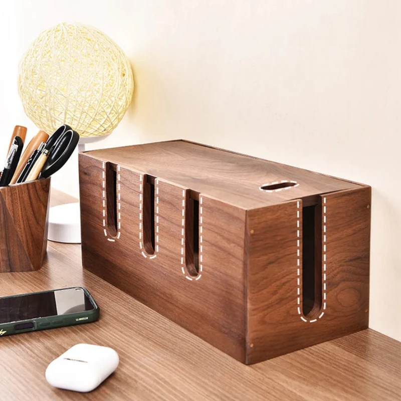 Classic Desktop Power Cord Power Strip Organizer Cable Management Wooden Power Outlet Organize Storage Box Cable Organizer